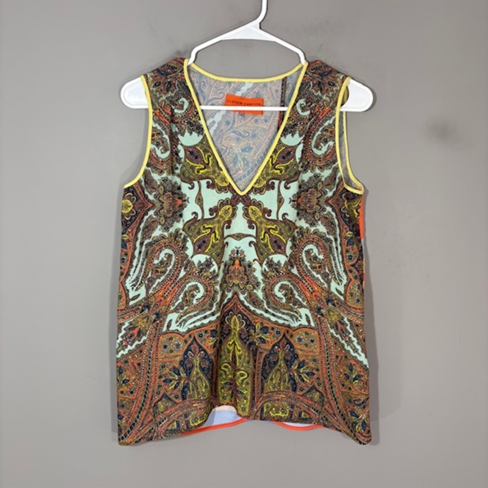 Clover Canyon Tank Womens Medium Multicolor Paisley V Neck Sleeveless Top